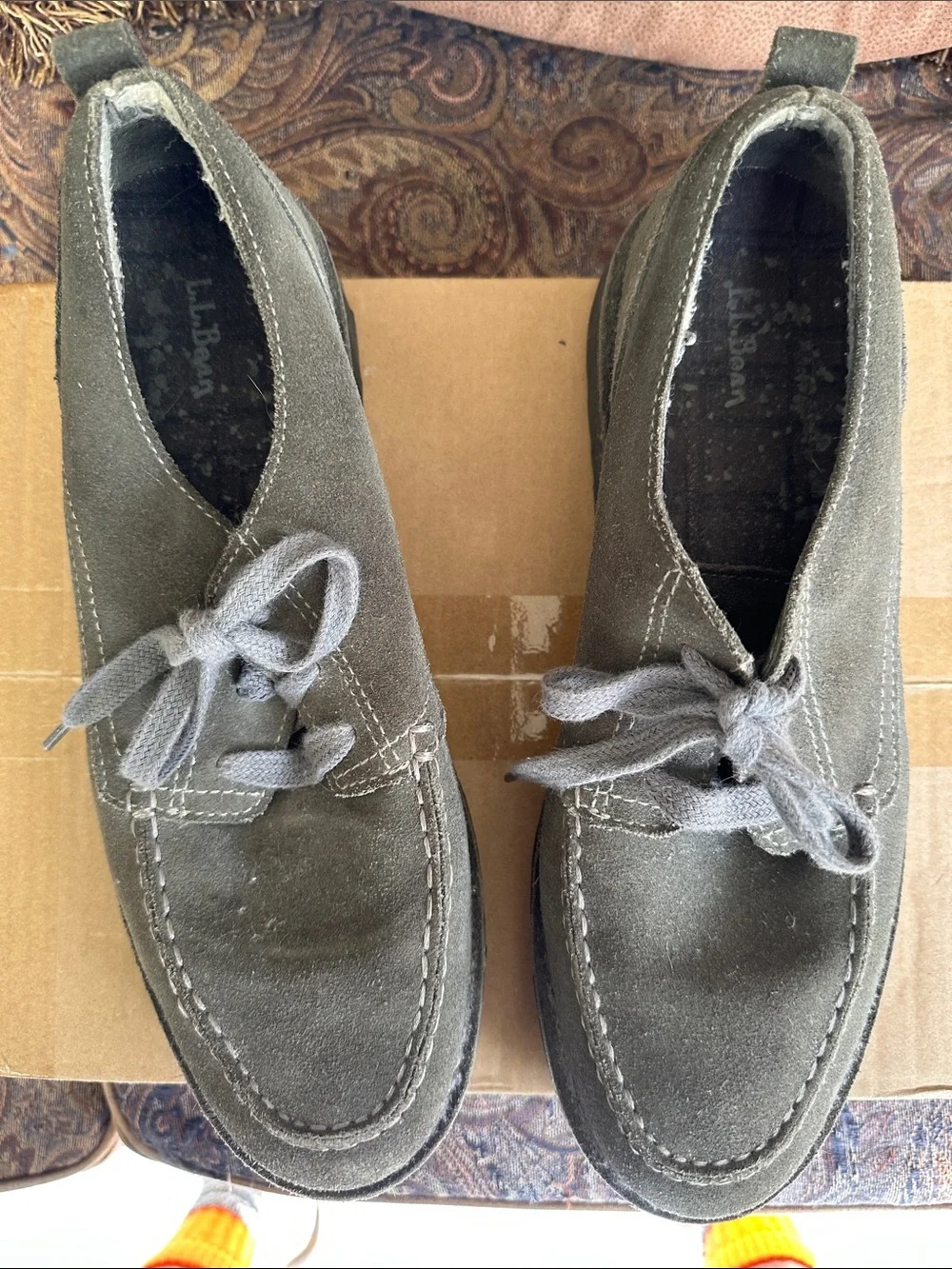 L.L. Bean Olive Suede Chukka Boots with Gray Laces